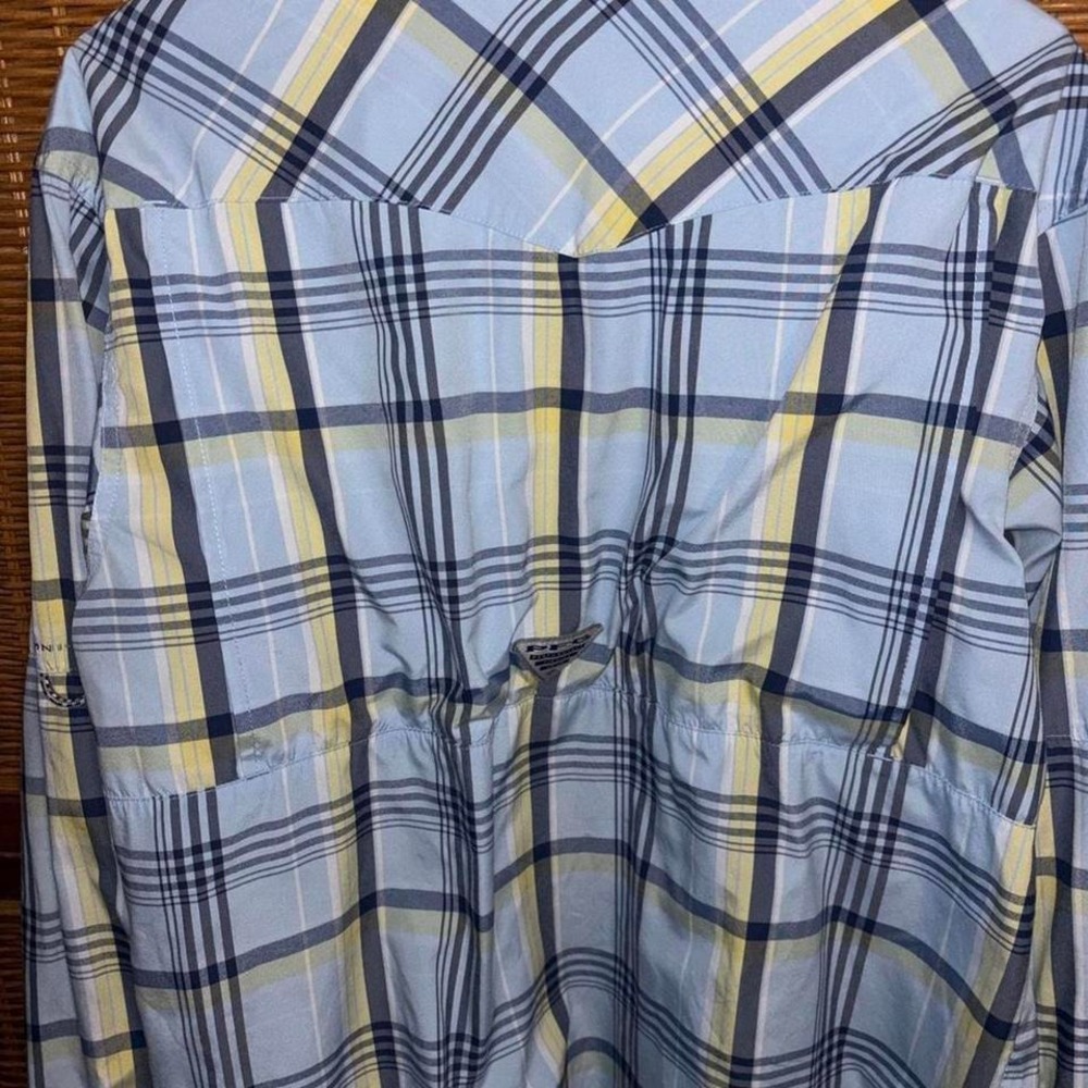 Columbia PFG Mens Large Plaid Long Sleeve Fishing Shirt Blue Yellow Button Down - Picture 3 of 6